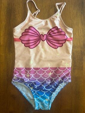 Mermaid Scale One-Piece Swimsuit | Girls Small | Pink, Purple & Blue